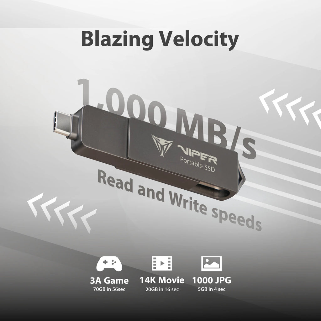 Patriot Viper PVP30 Externe SSD 512 GB USB-A USB-C 3.2 Gen2 Schwarz flach OVP