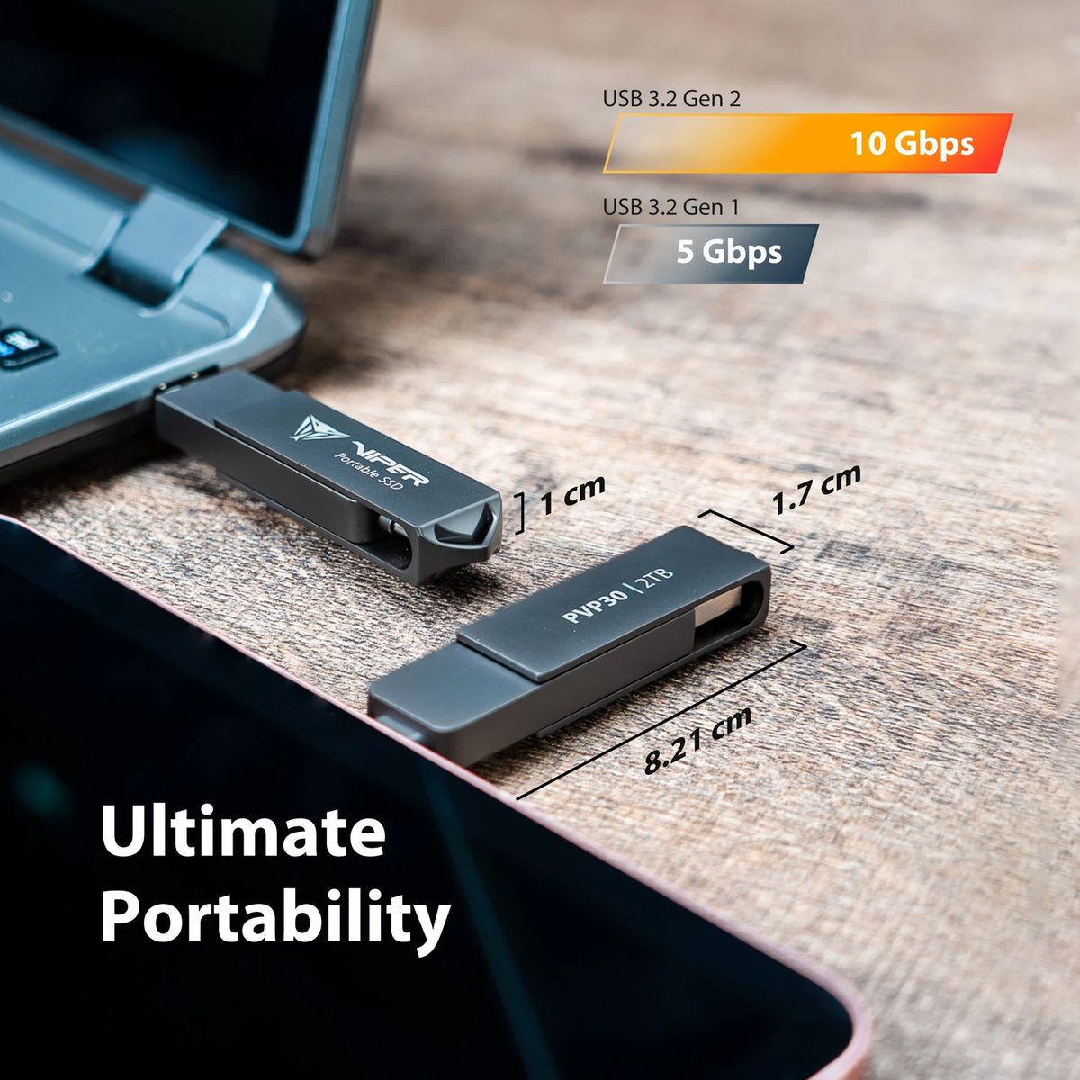 Patriot Viper PVP30 Externe SSD 512 GB USB-A USB-C 3.2 Gen2 Schwarz flach OVP