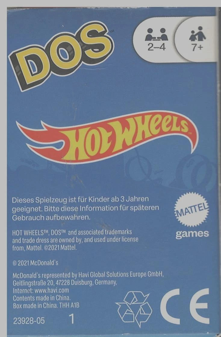 DOS Hot Wheels Kartenspiel McDonald's Edition flach (Gebraucht - unvollständig möglich)